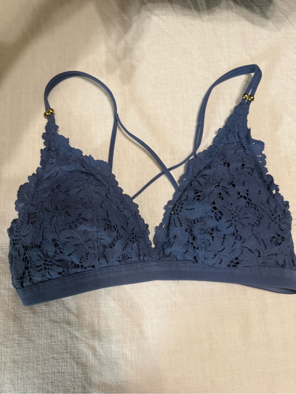 aerie Navy Lace Bralette with Crisscross Straps